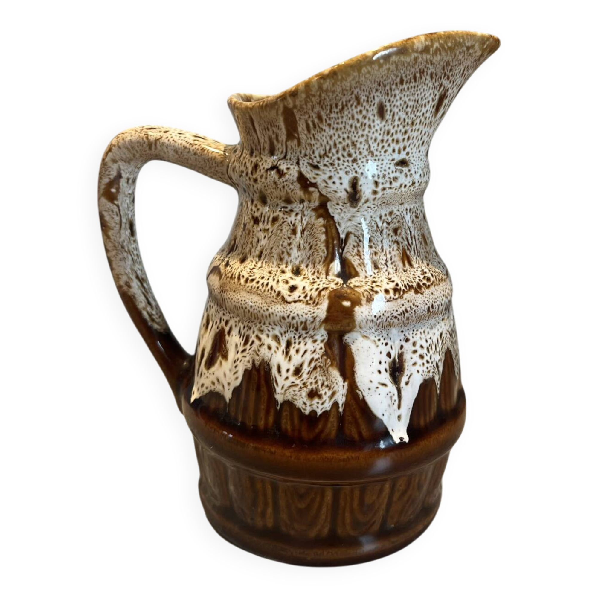 Vintage ceramic pitcher / jug - Speckled glaze effect and relief