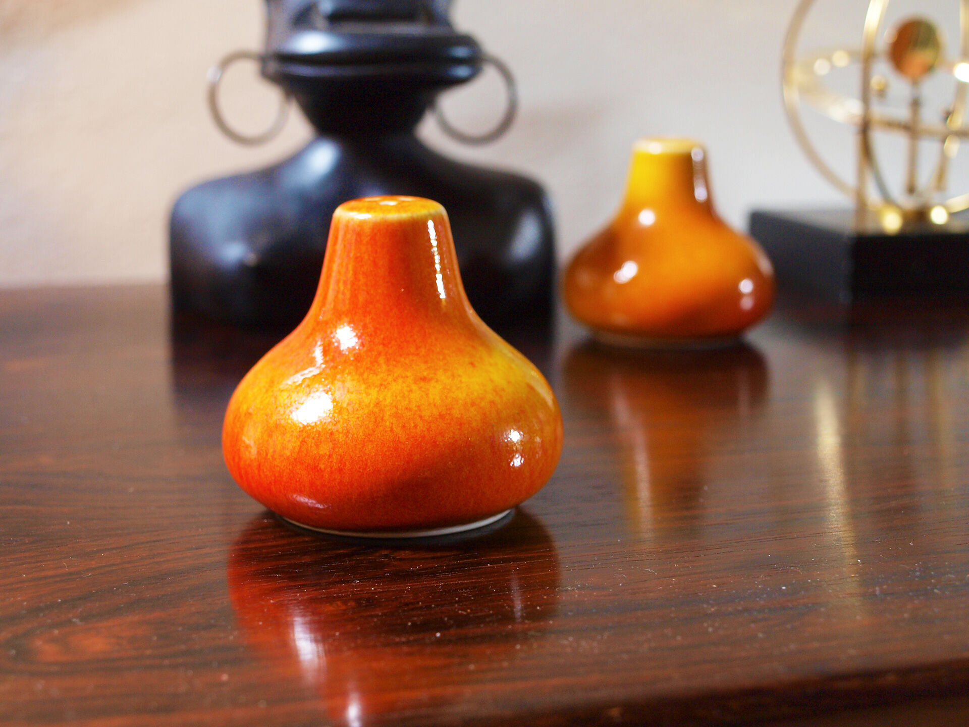 Salt and pepper in orange ceramic, 60s