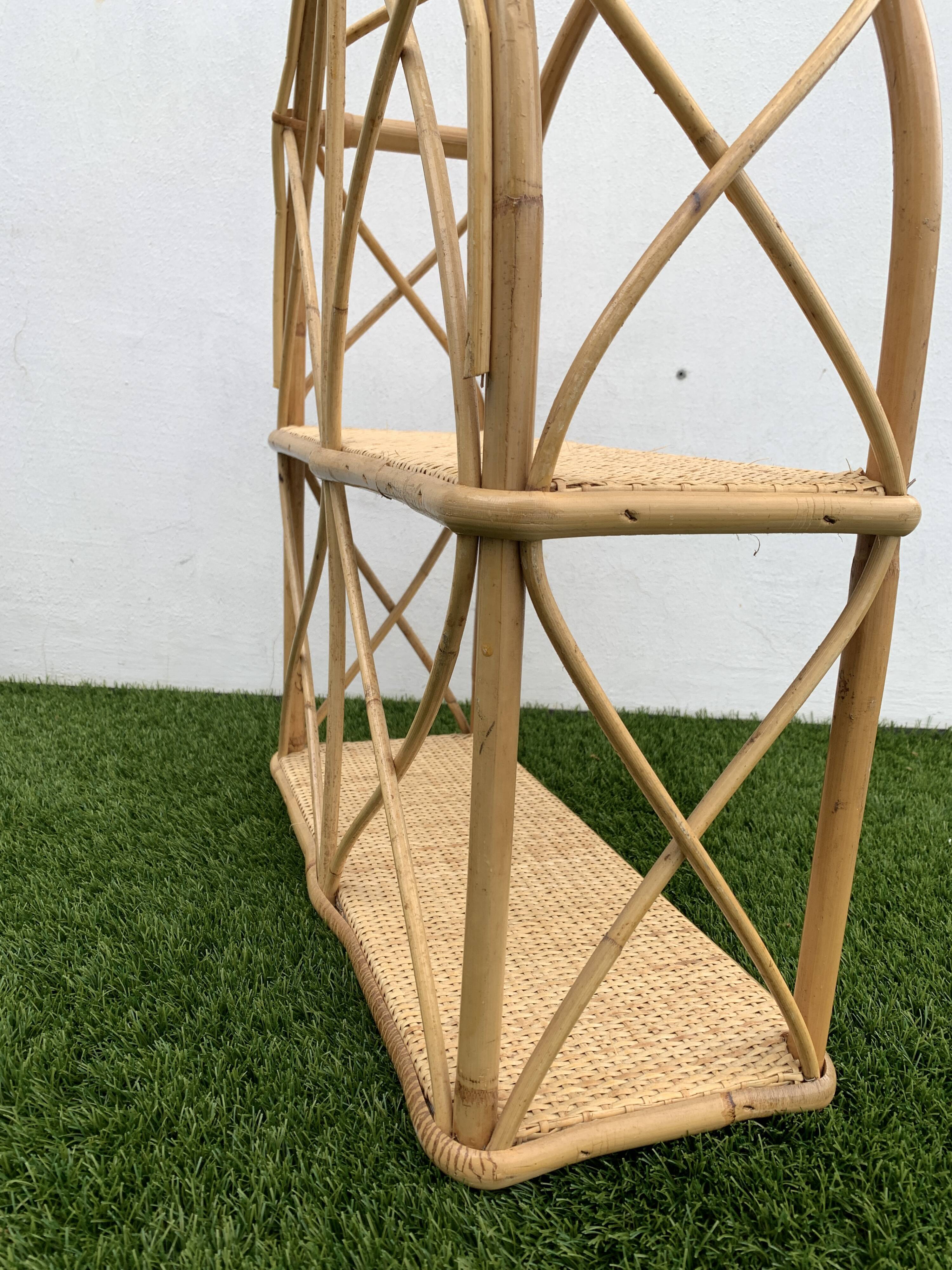 Pair of rattan and bamboo shelves or wall-bookcases, 1970