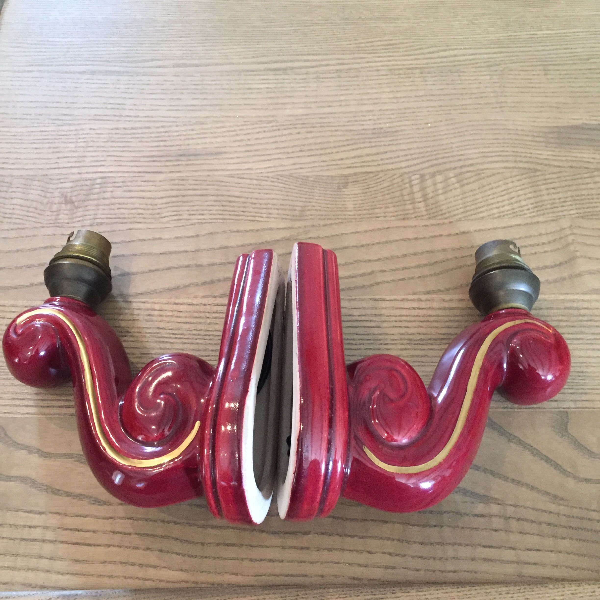 Pair of ceramic sconces grenat 50s