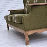 1970s, Danish 3-seater sofa, furniture wool, solid oak wood.