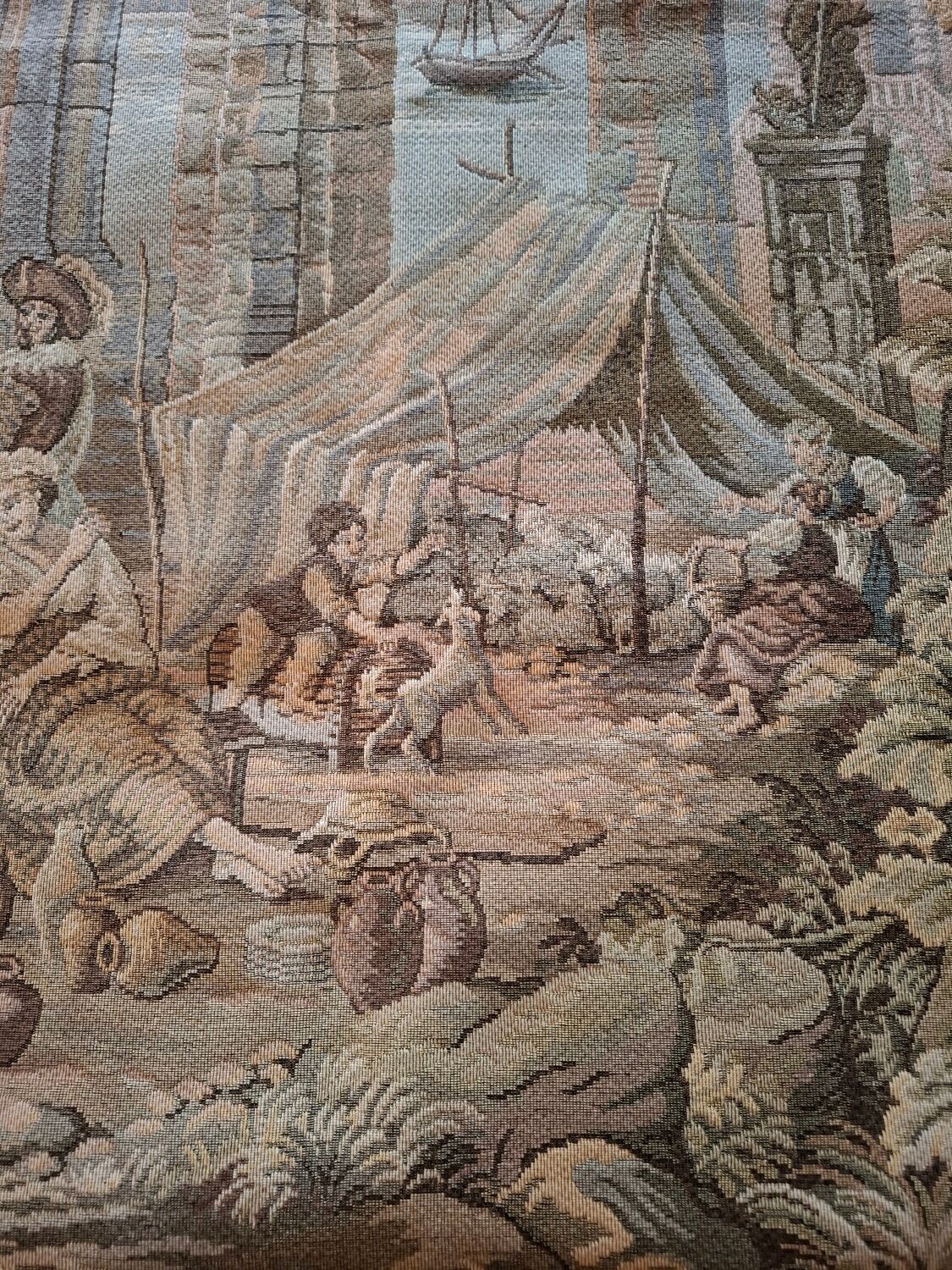 Old wall tapestry "Harbour Scene" The Woven Arts of France