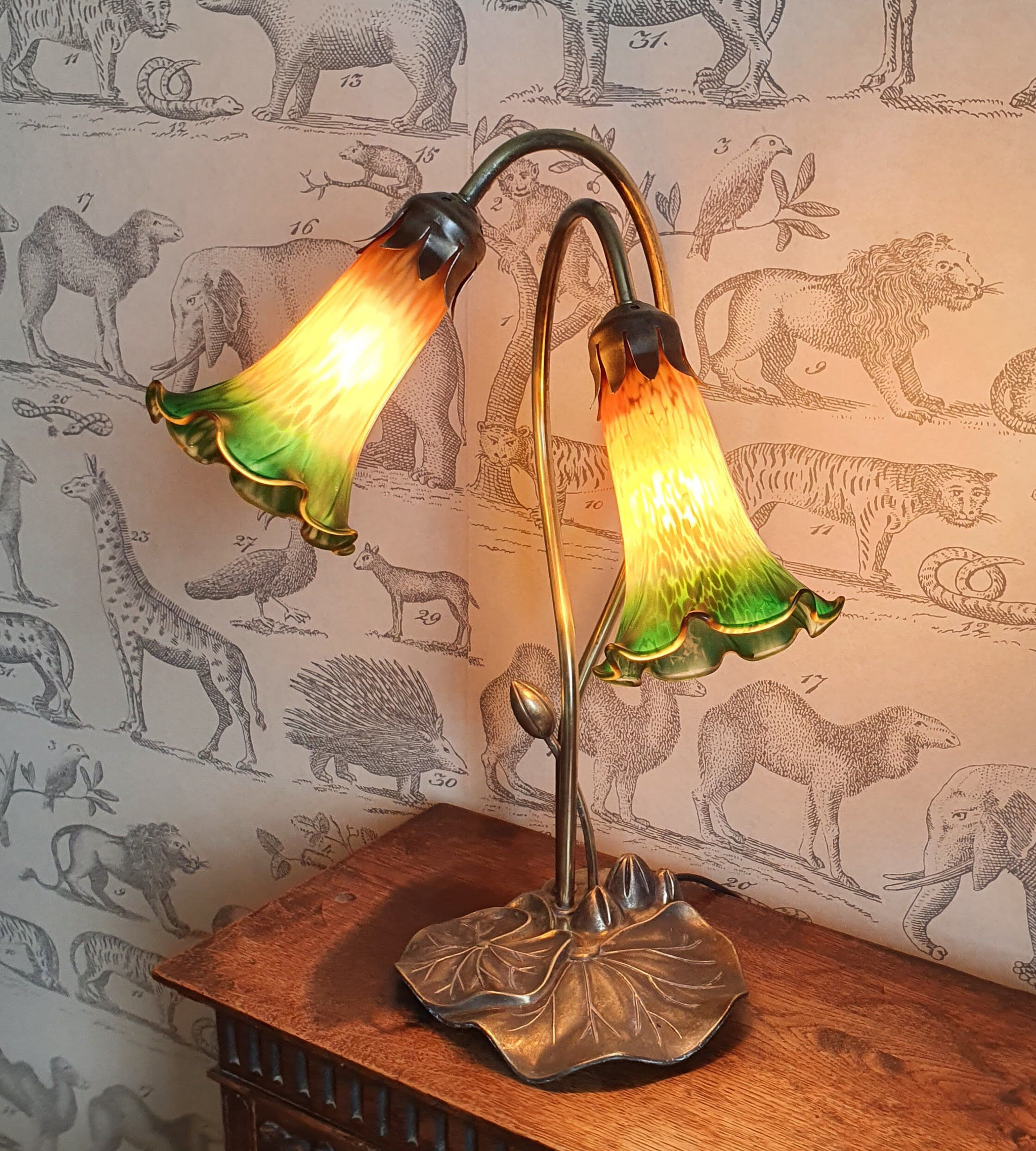 Brass lamp and glass paste water lily leaves