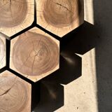 Set of 5 hexagonal stools in two-tone suar forming occasional furniture