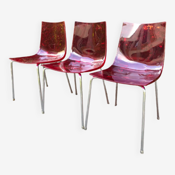 Series of three Foschia designer Plexiglas chairs