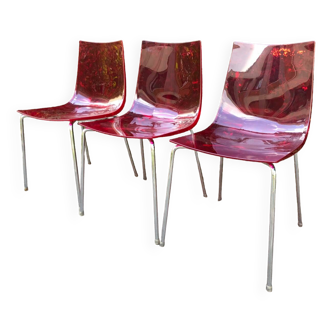 Series of three Foschia designer Plexiglas chairs