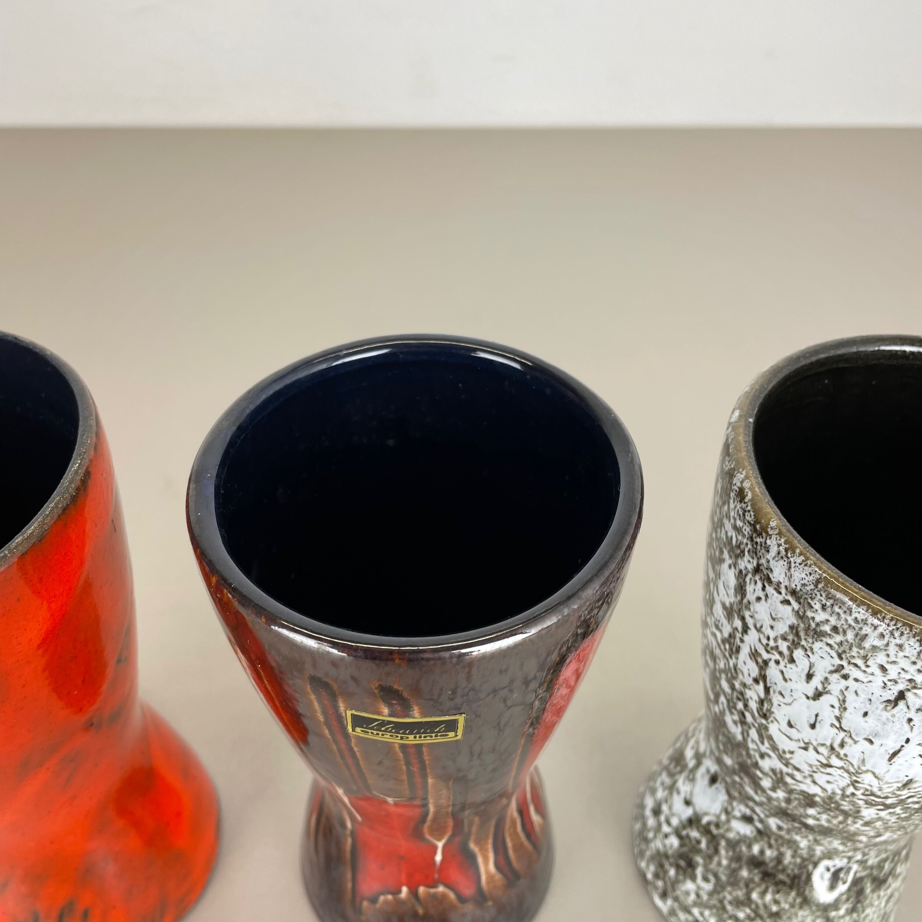 Set of three Vintage Pottery Fat Lava Vases Made by Scheurich, Germany, 1970s