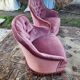 Pair of pink velvet toadstool armchairs