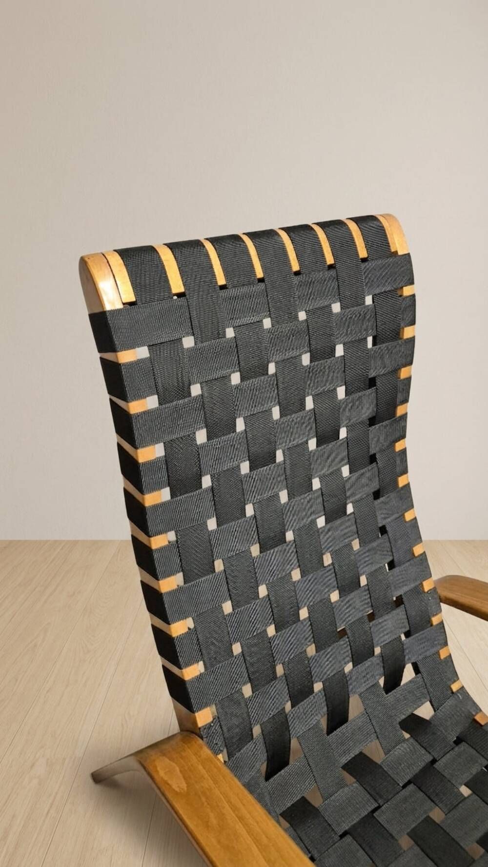 Pair of mid-century woven wood armchairs, 1950s, Czechoslovakia, 68 × 90 × 100 cm