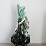 Vase Art Nouveau en céramique émaillée – Femme et chien - Vers 1900