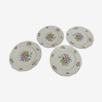 Set de 4 assiettes vintage bouquet de roses Lunéville Keller et Guérin