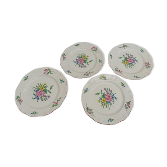 Set de 4 assiettes vintage bouquet de roses Lunéville Keller et Guérin