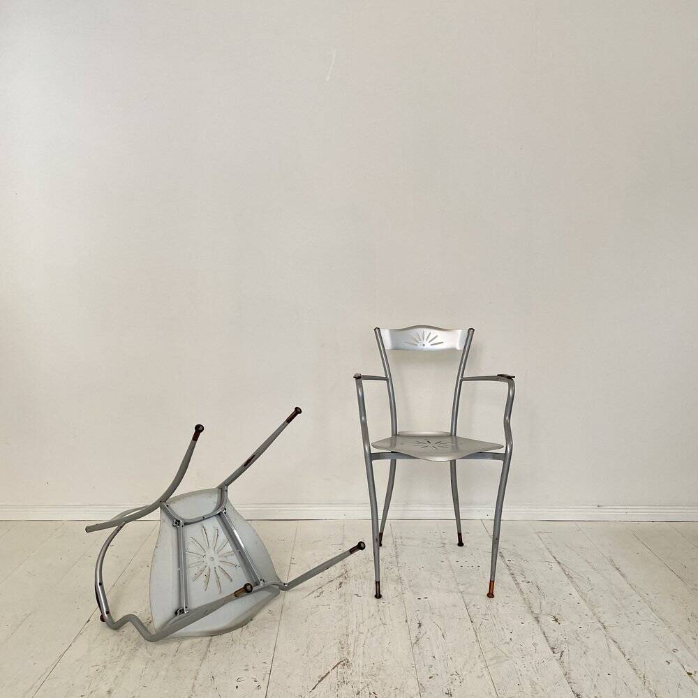 Set of French Armchairs in Metal and Copper, 1980s