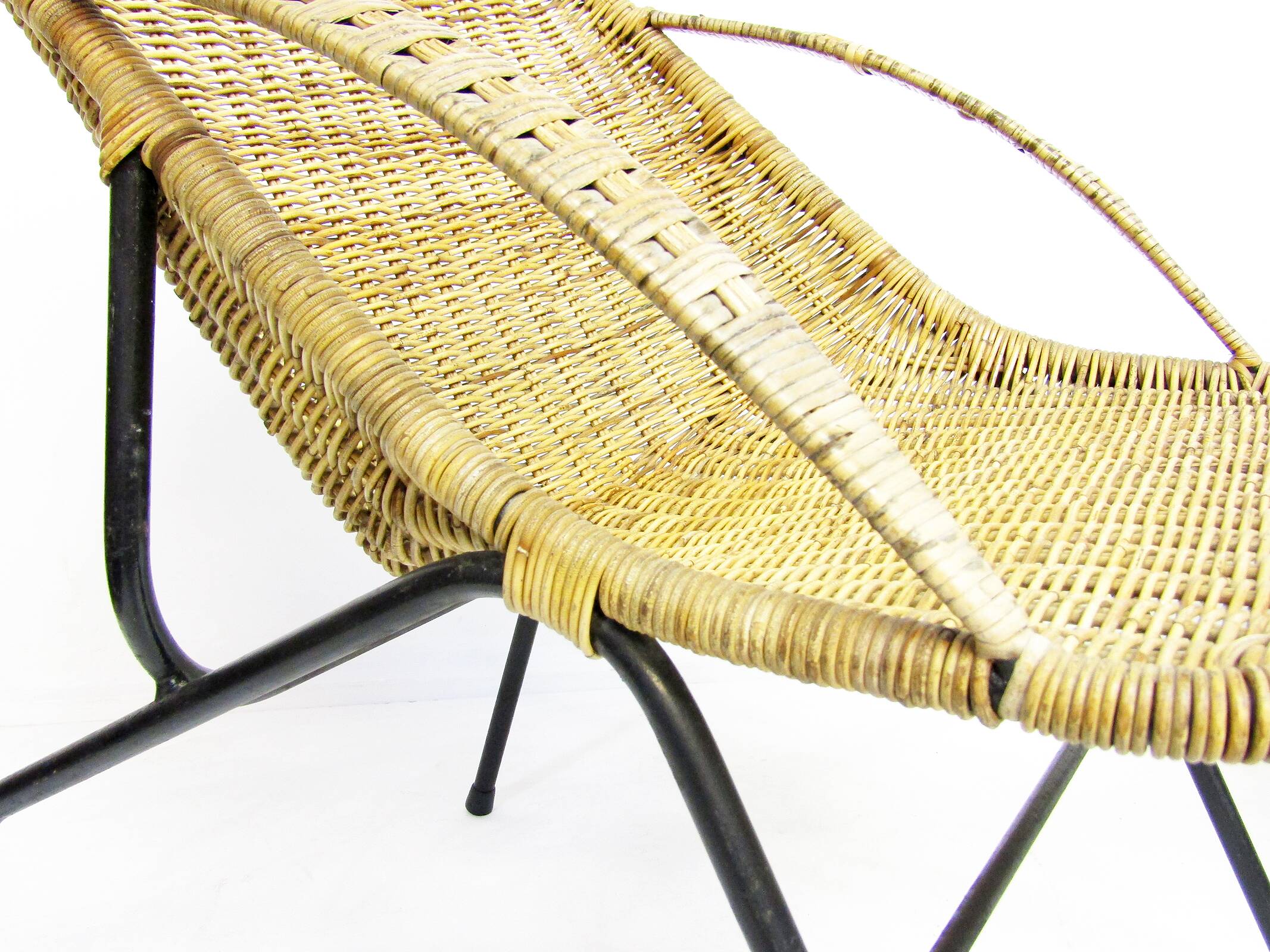 Pair Of 1950s French "Gazelle" Chairs In Rattan Wicker & Tubular Steel