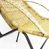 Pair Of 1950s French "Gazelle" Chairs In Rattan Wicker & Tubular Steel