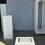 Trio of small rectangular serving dishes white and black Indonesian ceramic 21x16