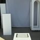Trio of small rectangular serving dishes white and black Indonesian ceramic 21x16
