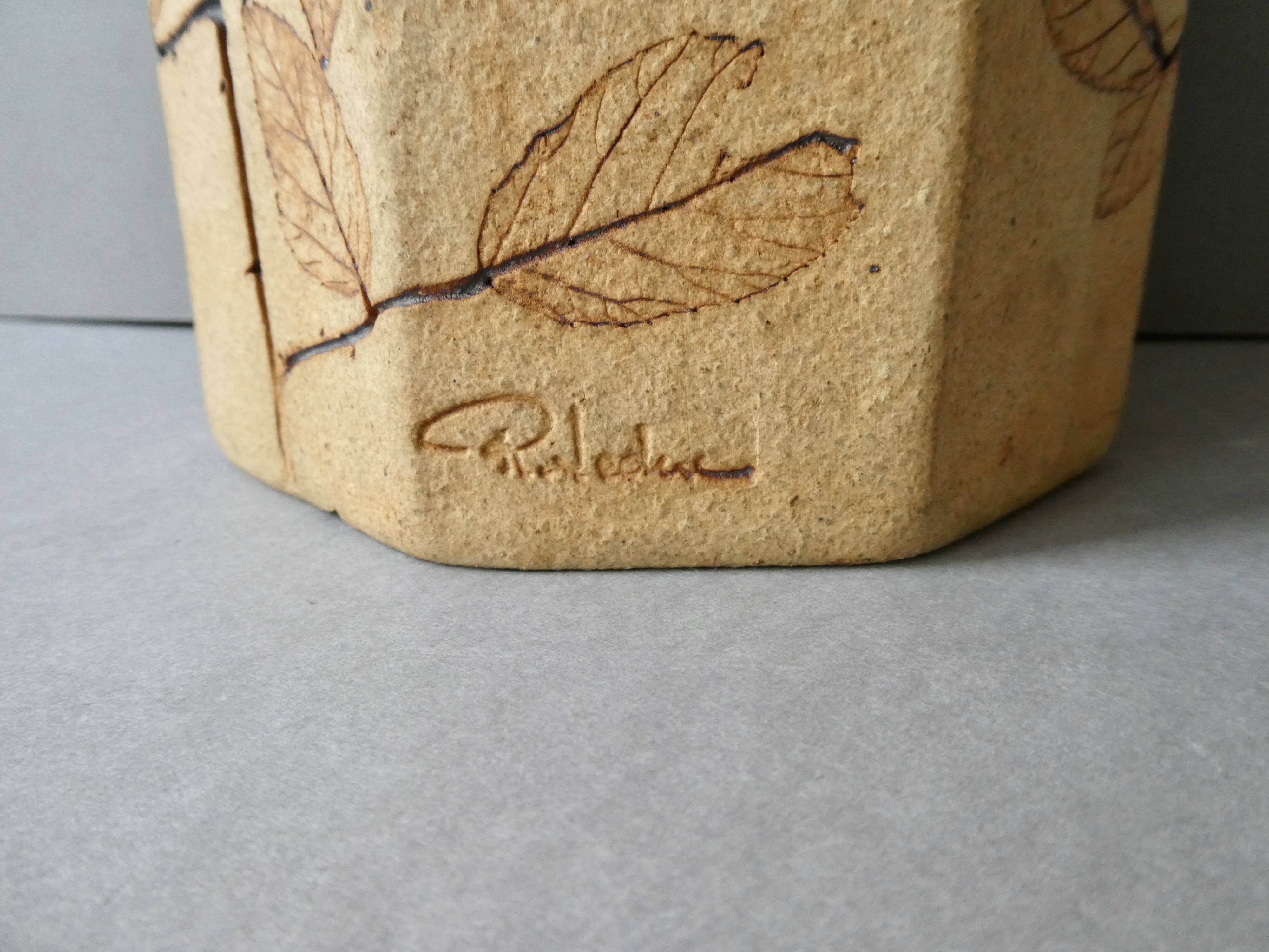 Octagonal vase by Raymonde Leduc, herbarium decoration, circa 1970