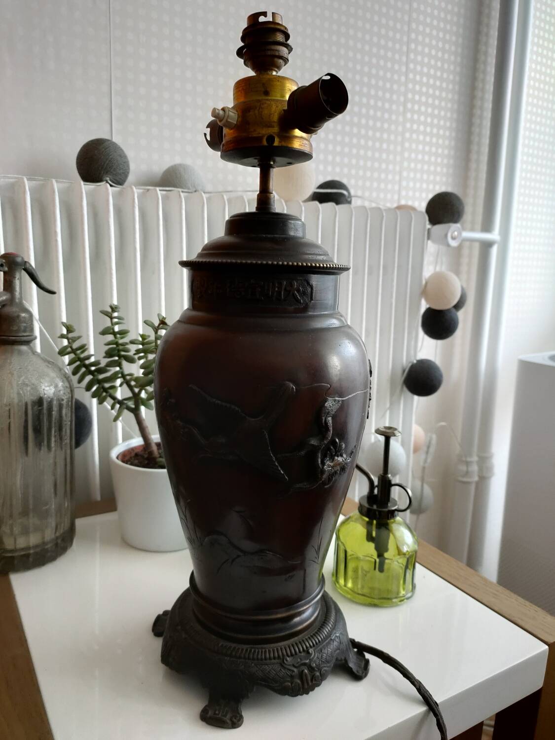 Beautiful old carved wooden lamp base