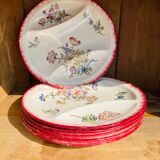Set of 6 compartmentalized plates Longwy hand painted