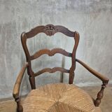 French provincial oak armchair with woven seat, early 20th century, France