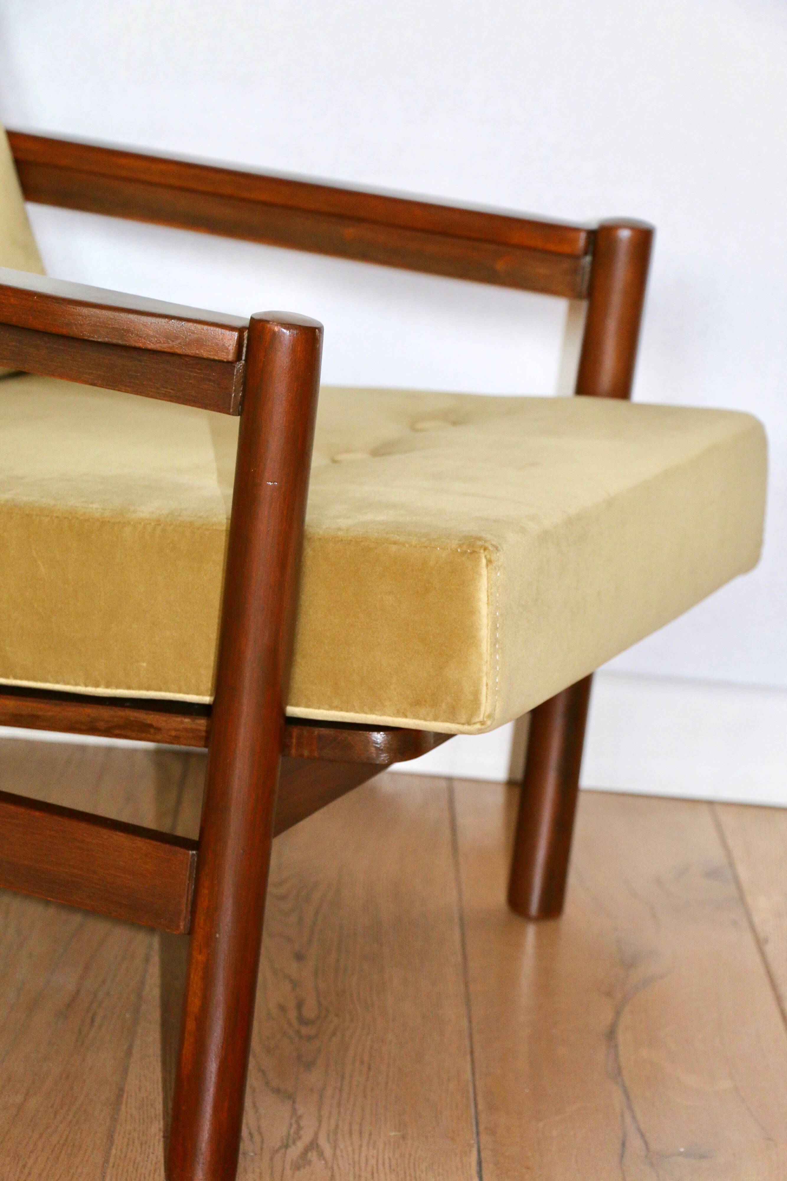 Fauteuil Vintage en Velours Olive, Années 70