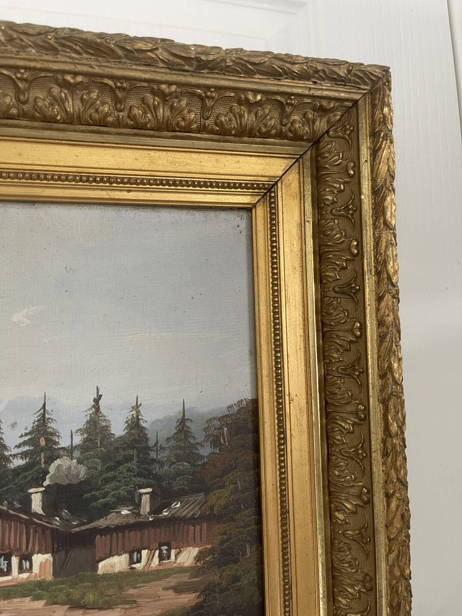 Old Oil Painting Canvas Swiss School Mountain Lake Shepherd Signed