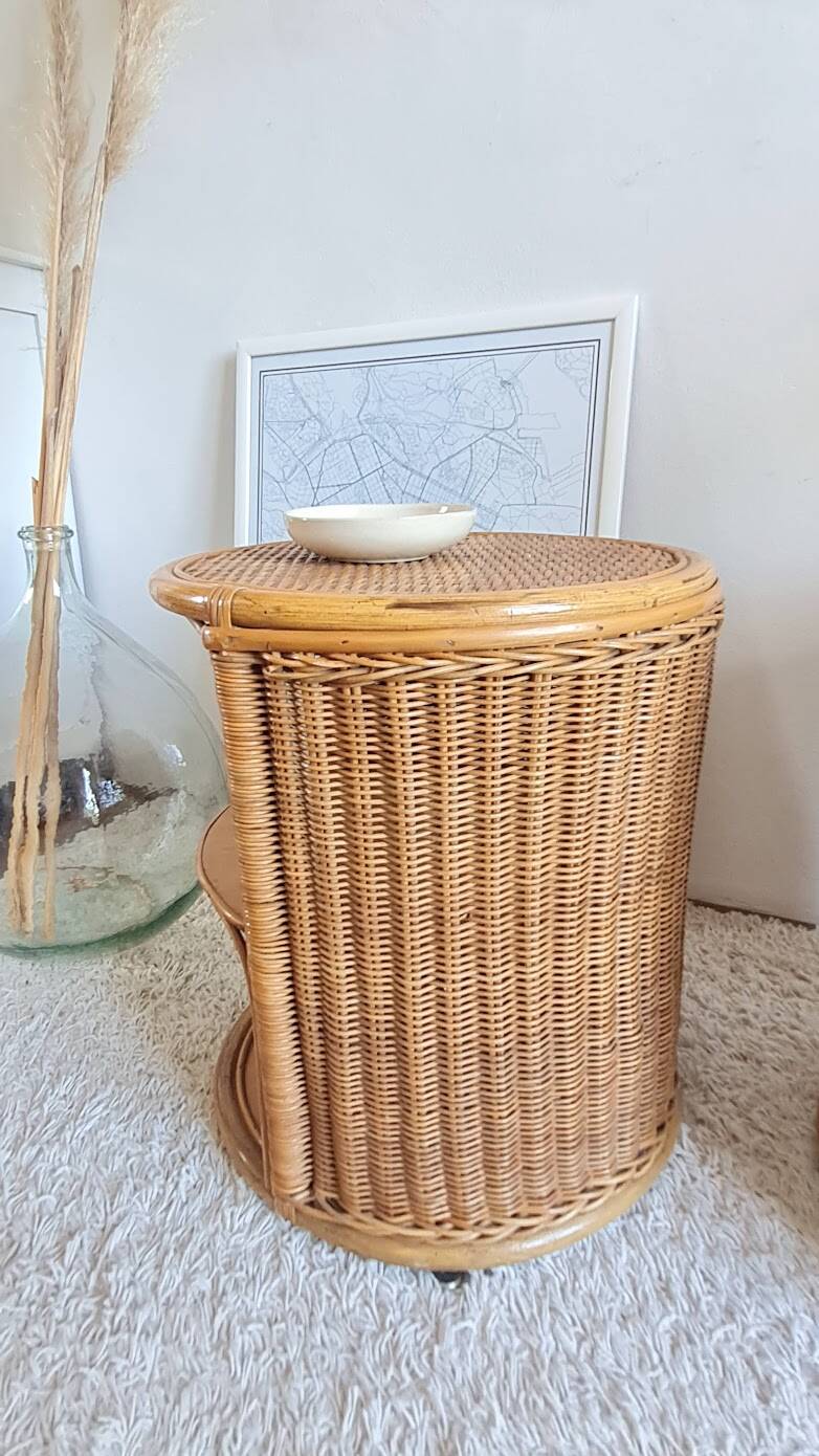 Pair of wicker bedside tables circa the 1970s.