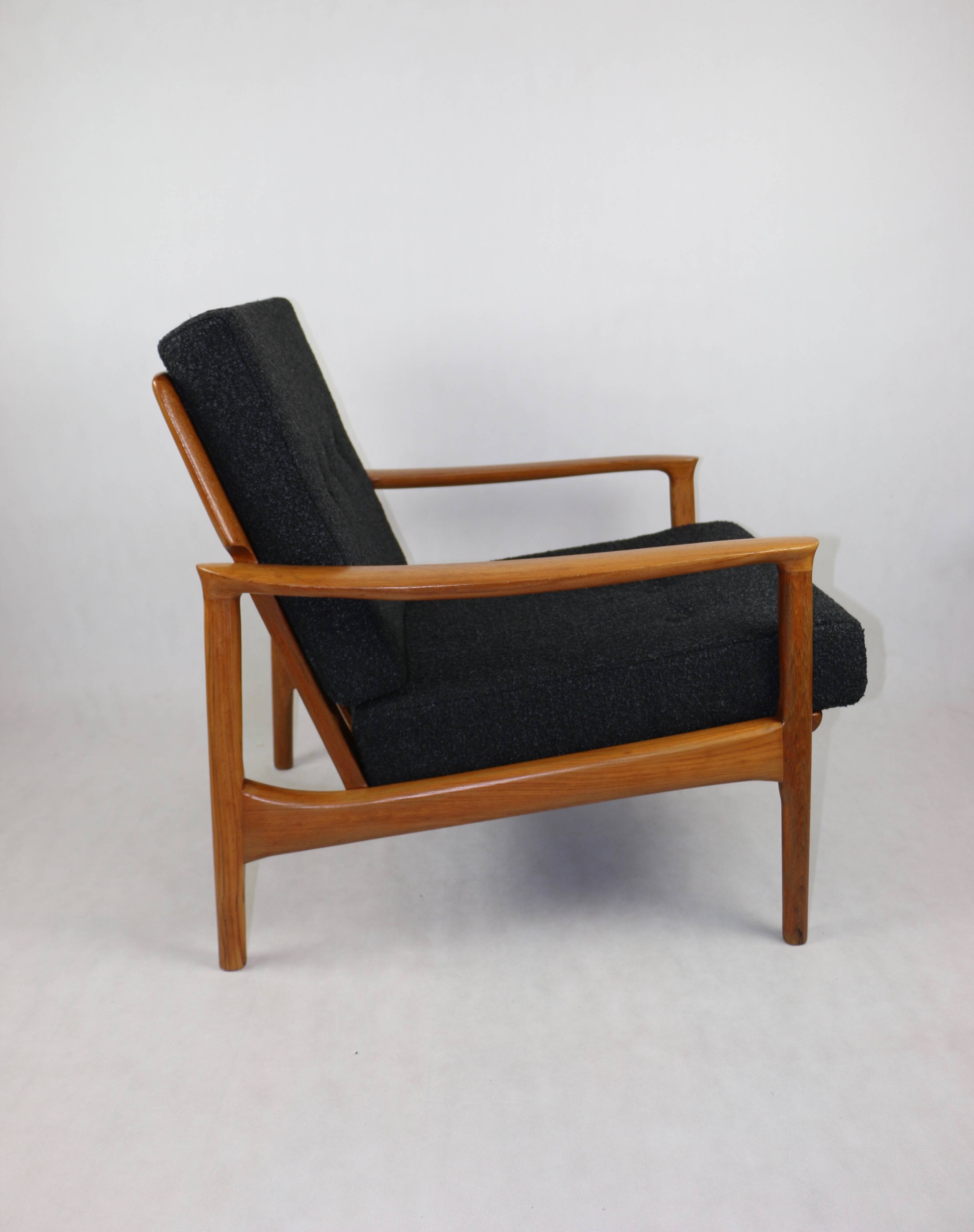 Danish Black Boucle Lounge Chair, 1970s