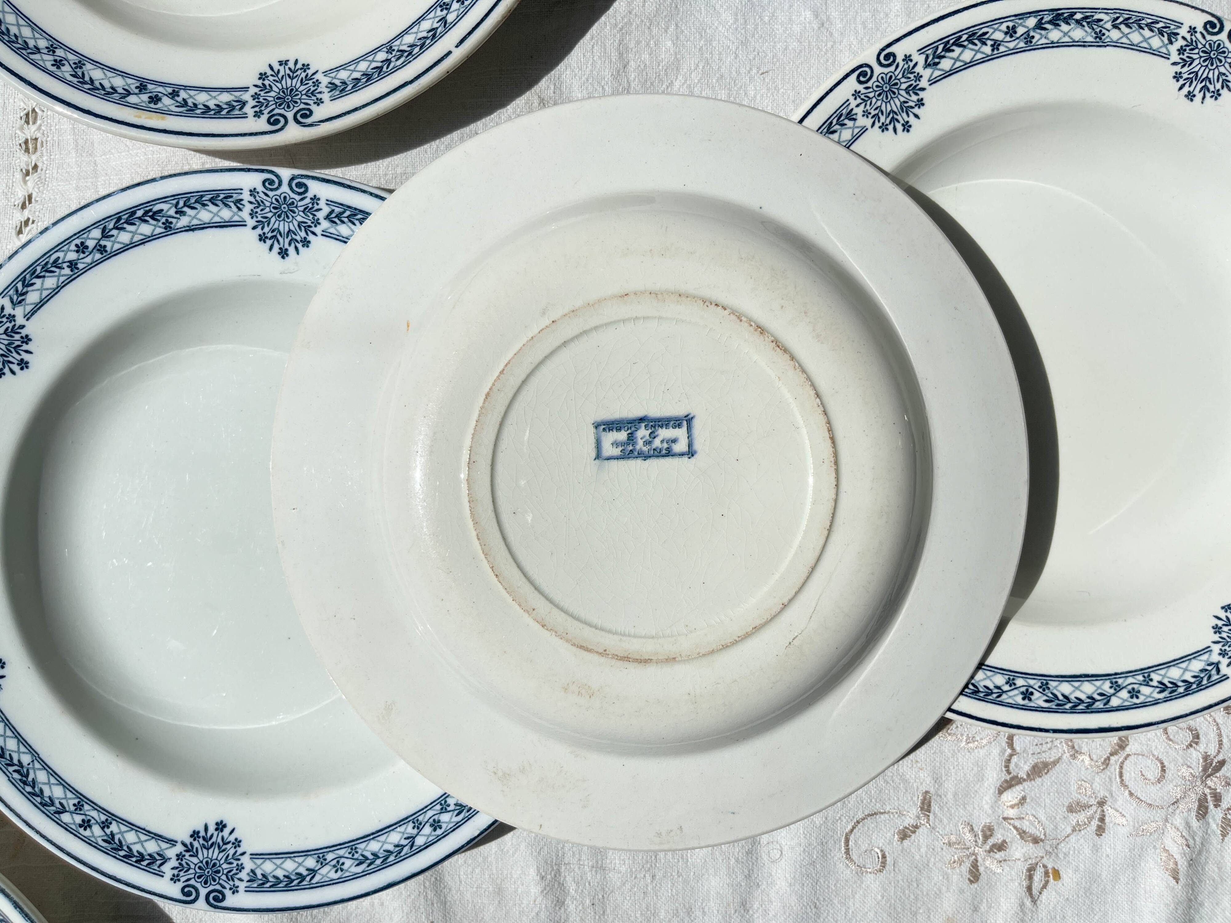 5 Deep plates in blue ironstone Salins, Arbois Ennege model