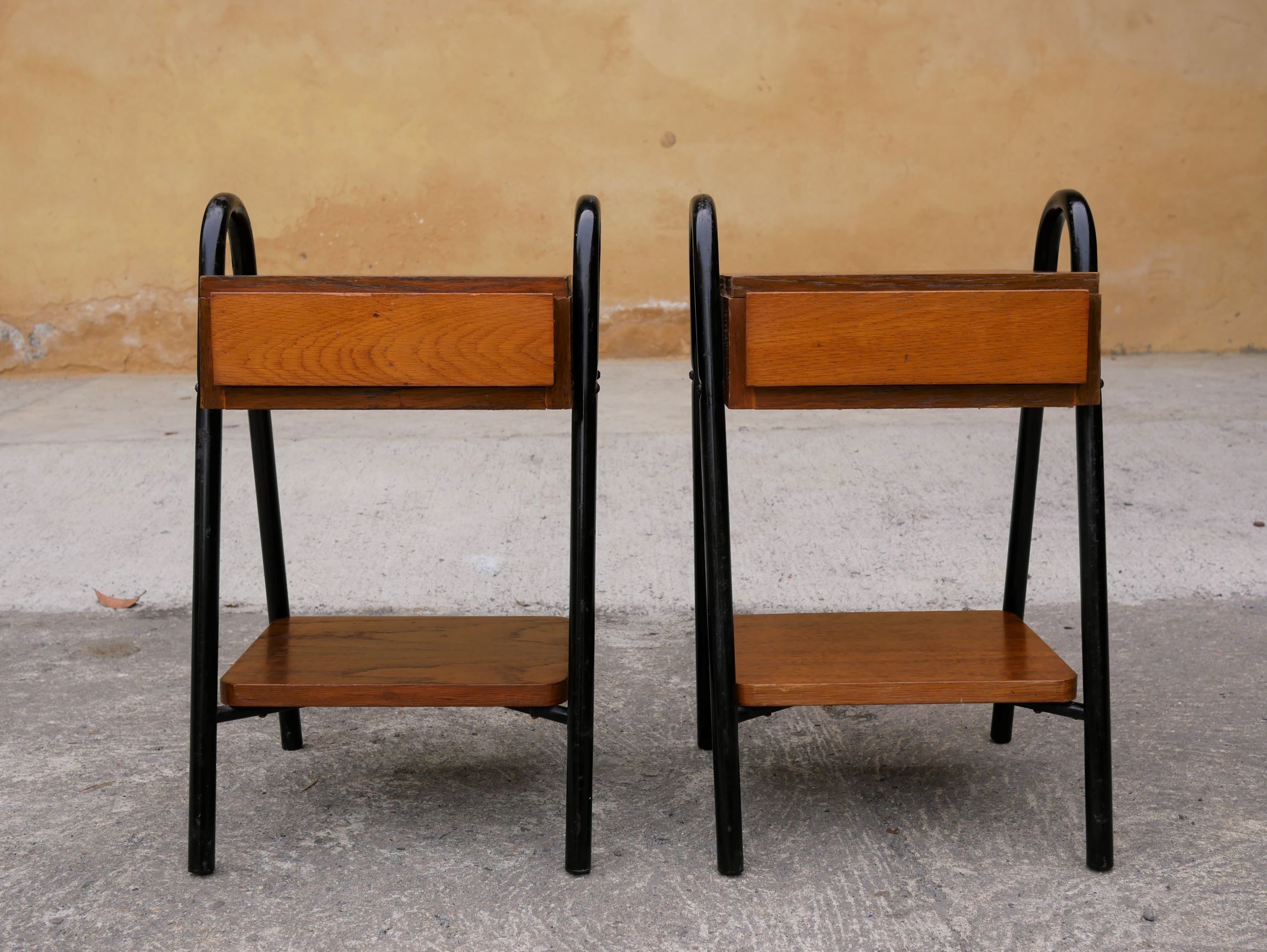 Pair of vintage bedside tables modernists wood and metal
