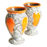 Pair of Ceramic Vases Grey, White, Orange Vallauris – Mid-Century Style