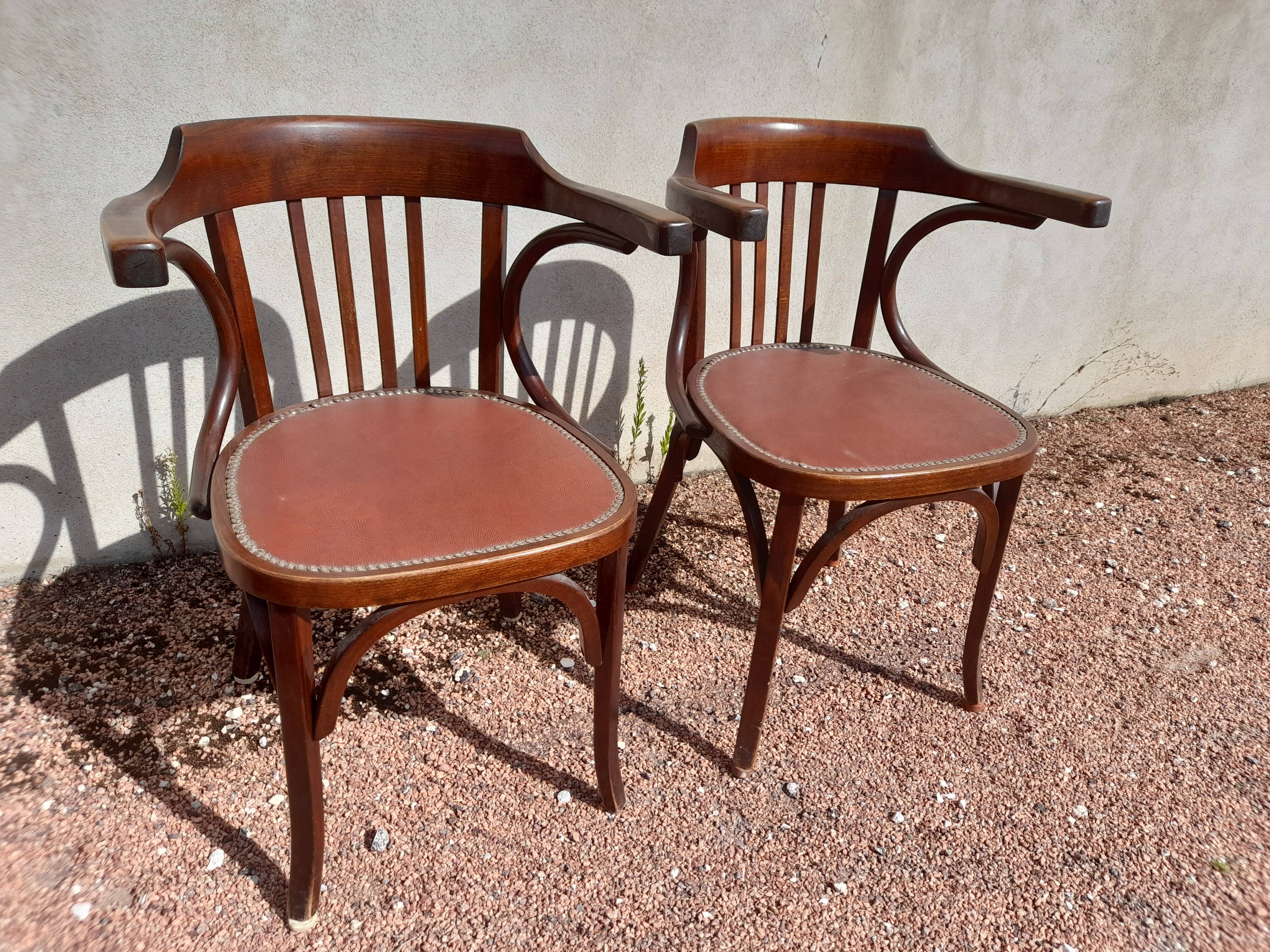 Pair of bistro armchairs signed Baumann 1930