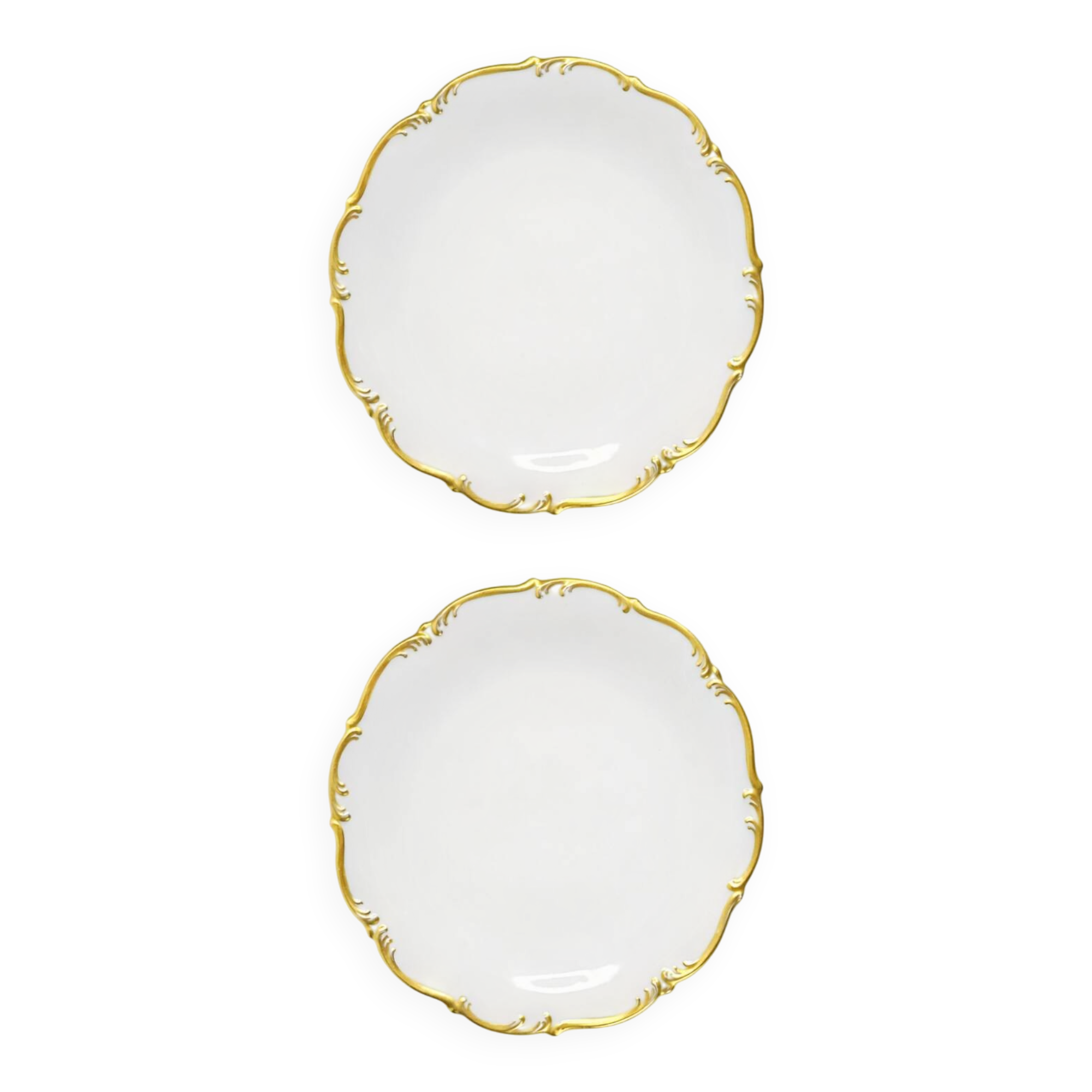 Pair of antique flat plates in gilded porcelain – Tirschenreuth
