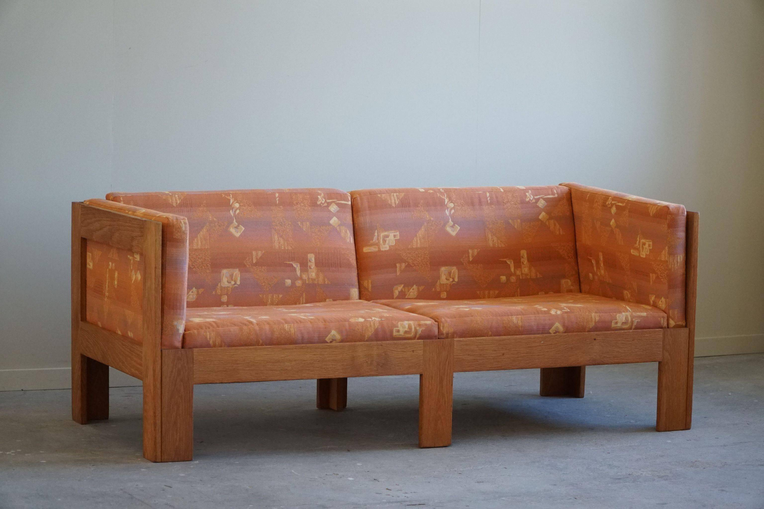 Danish Mid-Century Two-Seat Sofa in Oak, Reupholstered, by Tage Poulsen, 1960s