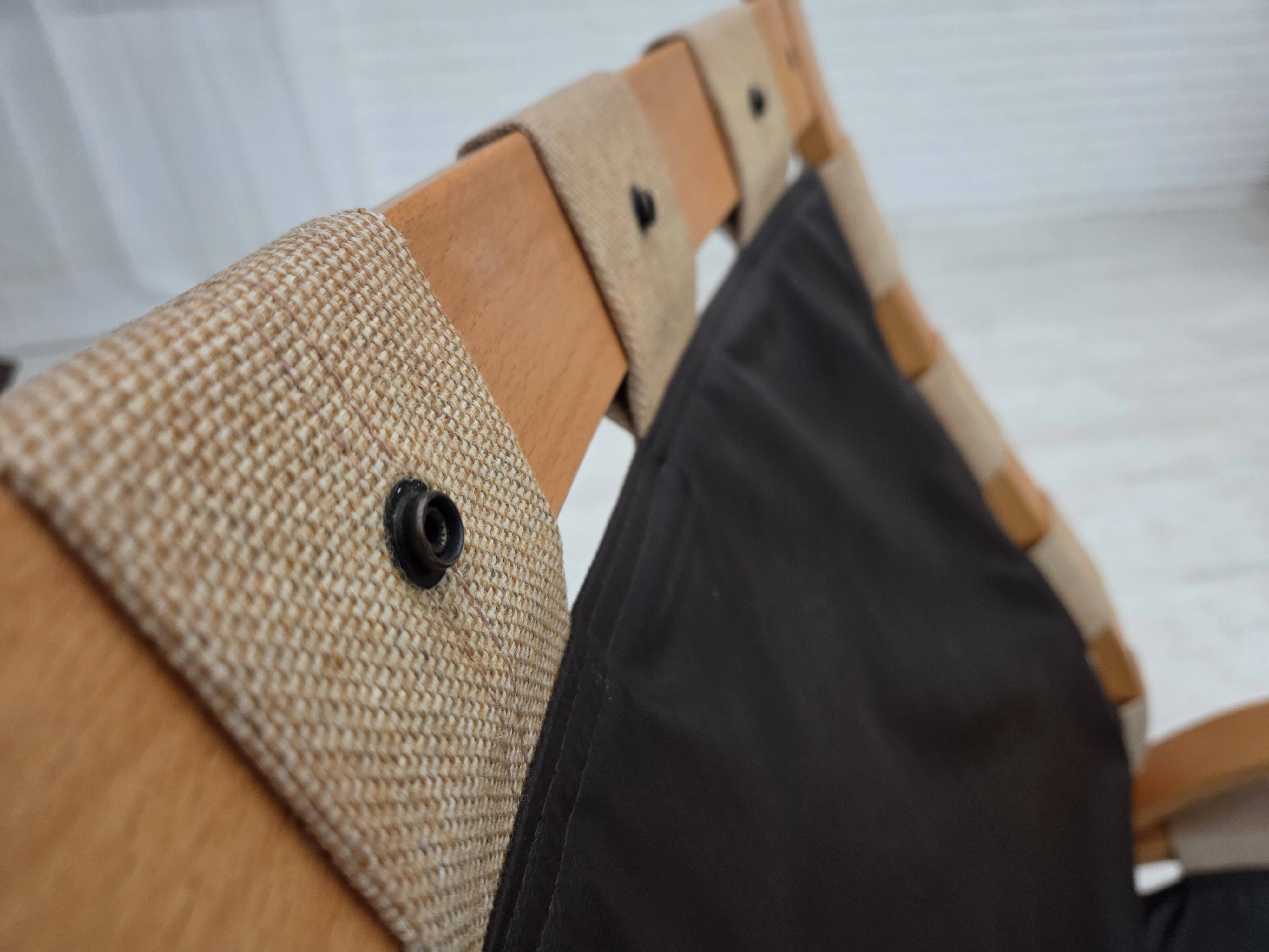 1970s, Norwegian armchair, model "Kengu", beige furniture leather.