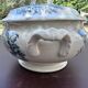 Antique soup tureen, Keller Lunéville earthenware, stamped K, blue decoration.
