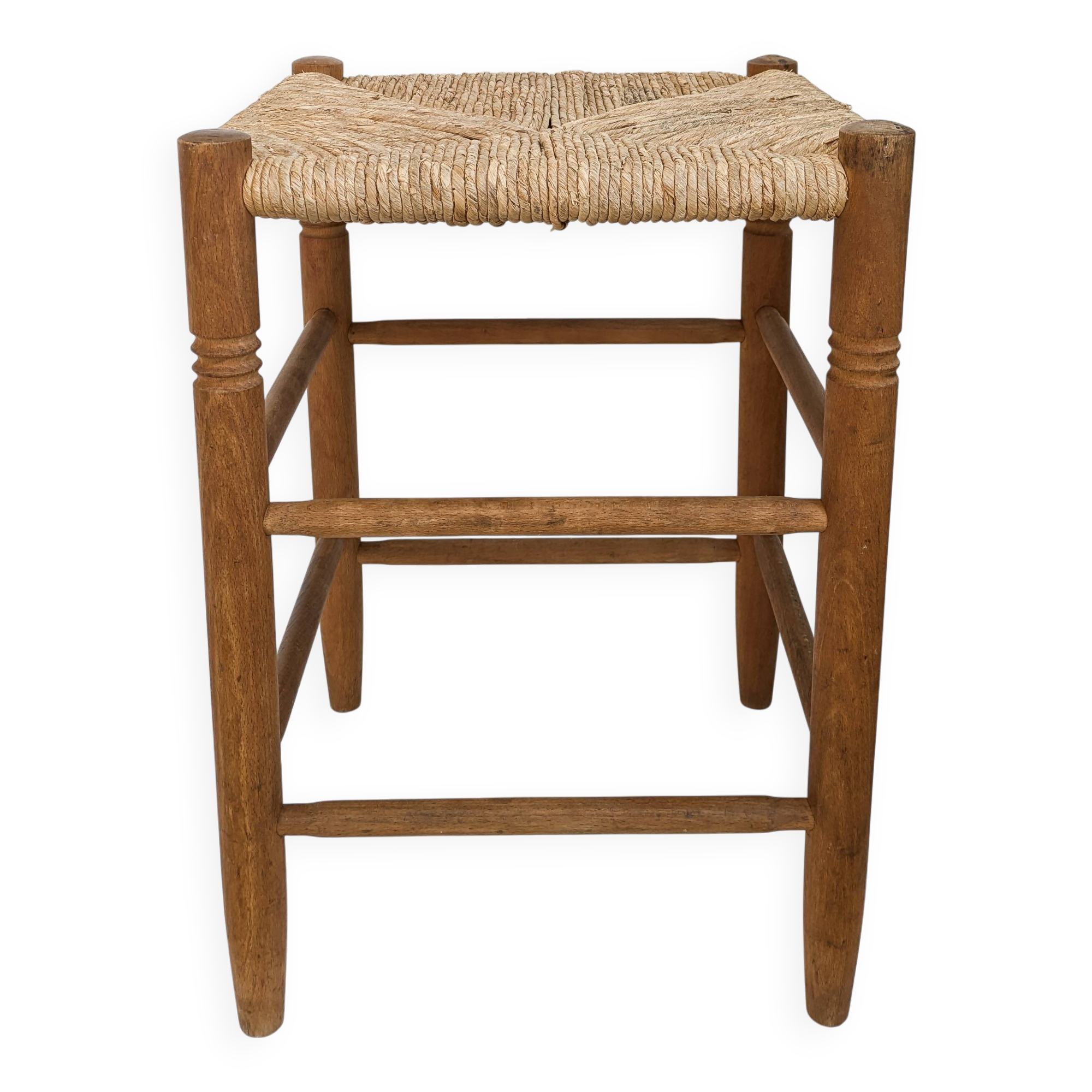 Tabouret Mid Century Rustique Campagne Vintage Jonc tressé Jonc Tabouret en