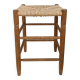 Tabouret Mid Century Rustique Campagne Vintage Jonc tressé Jonc Tabouret en