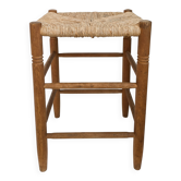 Tabouret Mid Century Rustique Campagne Vintage Jonc tressé Jonc Tabouret en