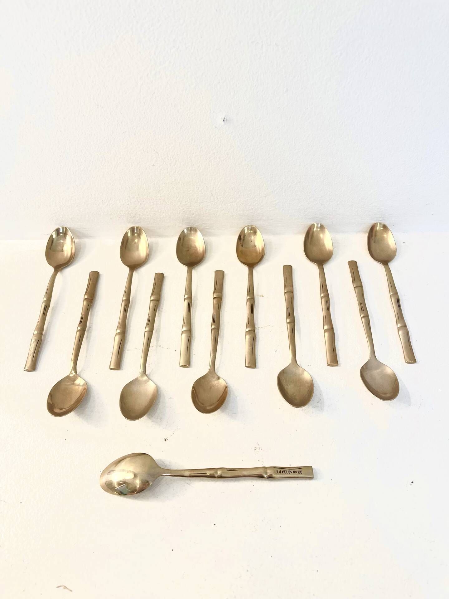 12 gold-plated brass teaspoons, Hollywood Regency – circa 1970