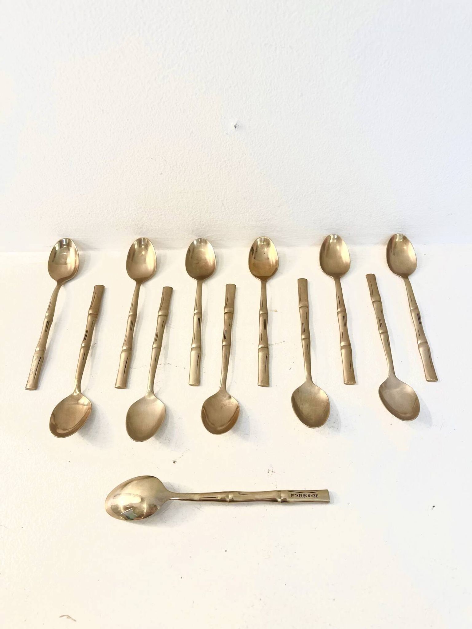 12 gold-plated brass teaspoons, Hollywood Regency – circa 1970