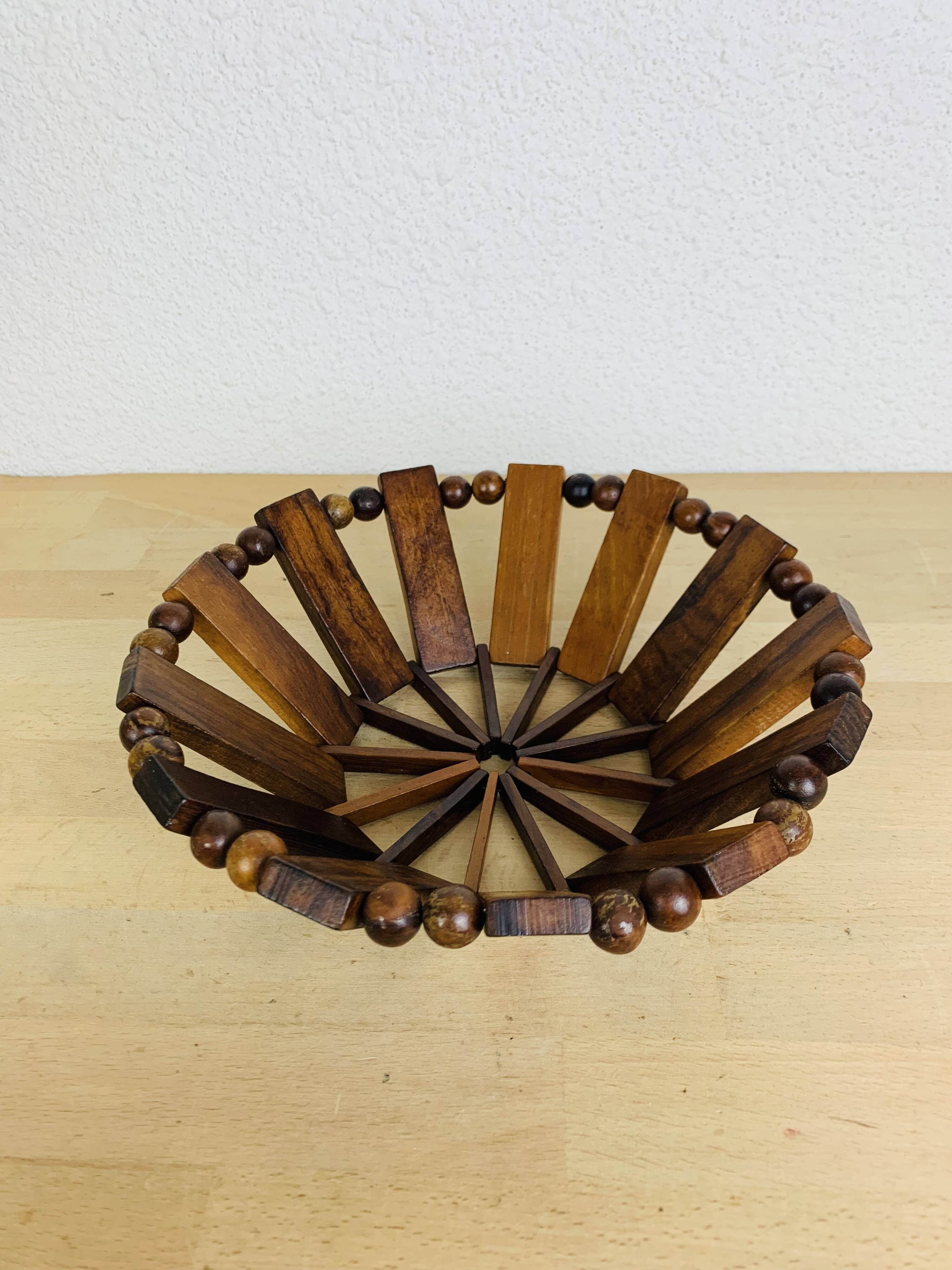 Vintage olive wood fruit bowl