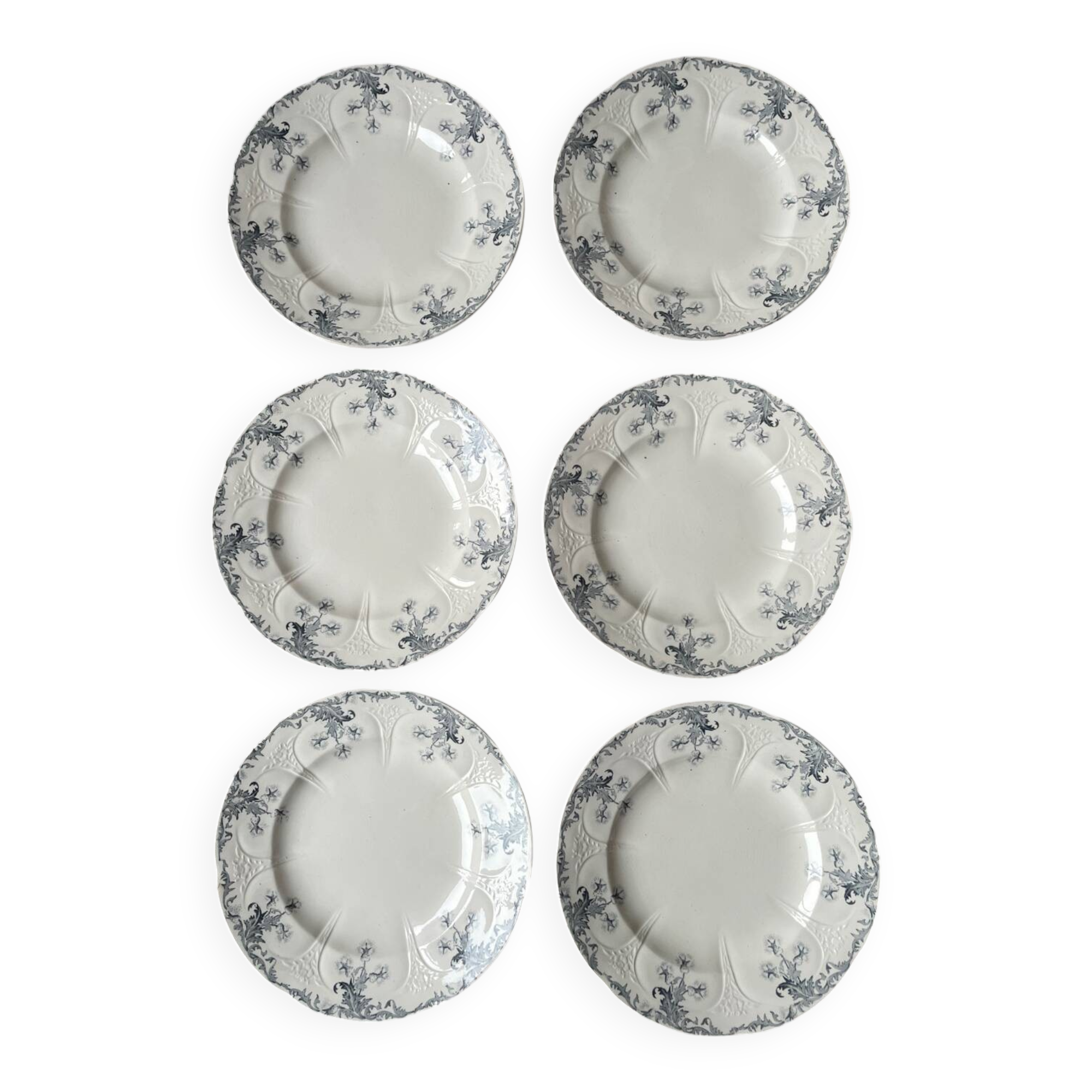 6 Longwy Ironstone Flat Plates, Lorraine Pattern