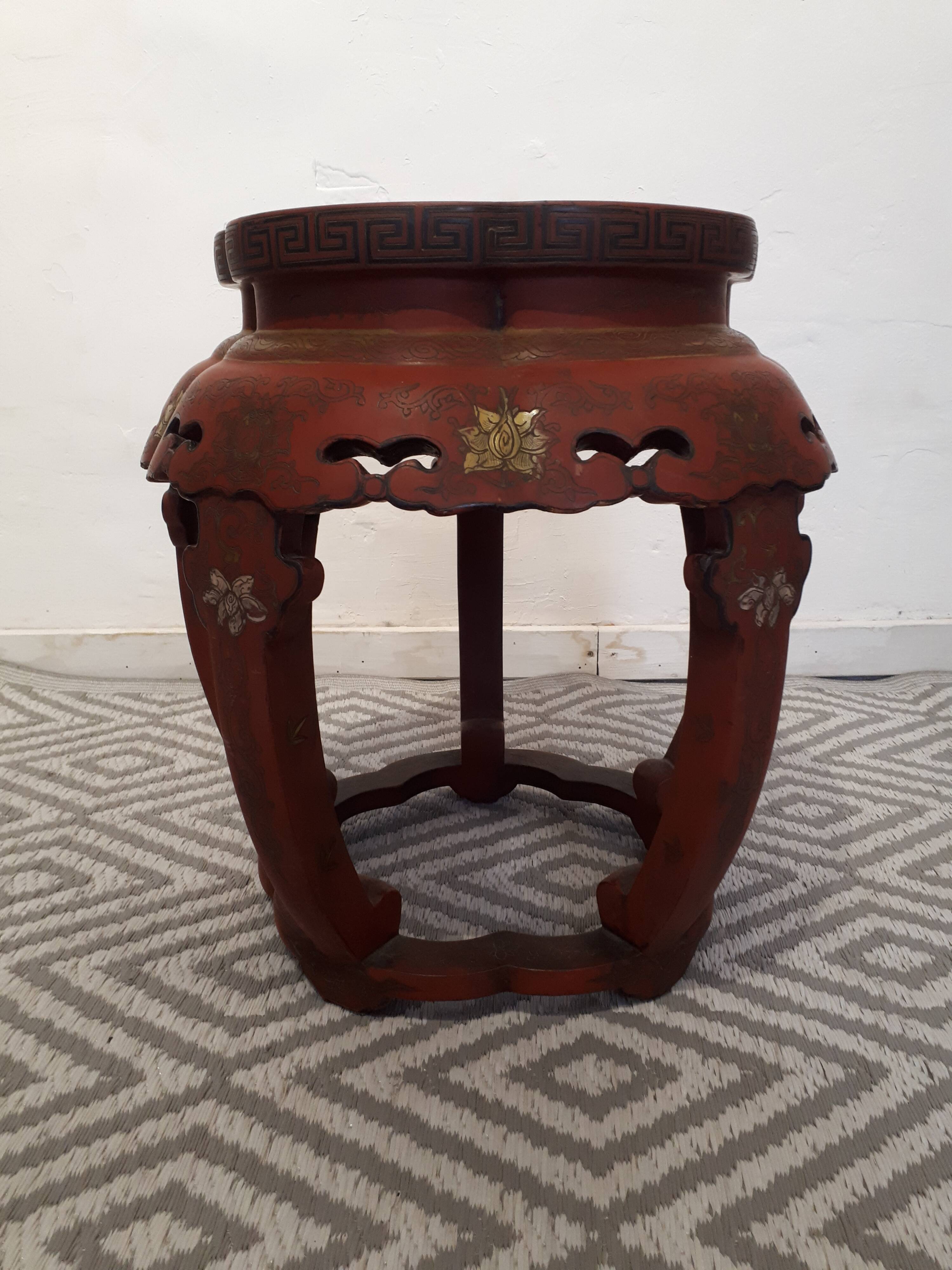 Stool Chinese pedestal table old red lacquer