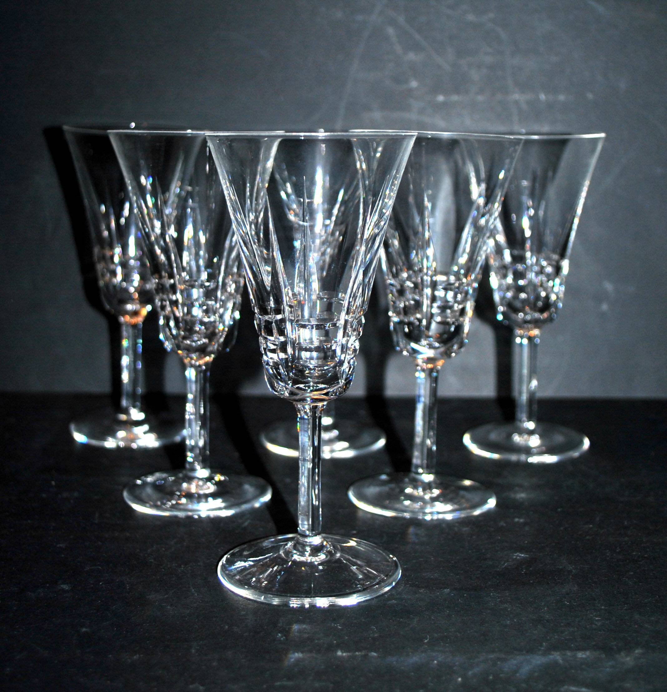 Set of 6 cut crystal wine glasses in cerdagne style - cristallerie lorraine lemberg? h13.5cm