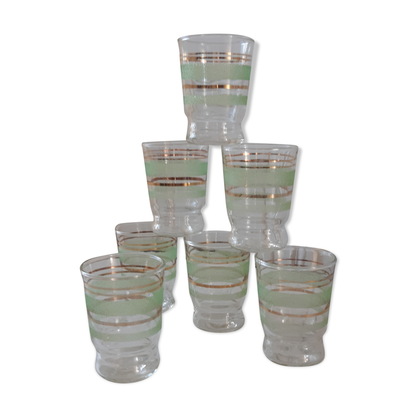 Set of 7 glasses light green granite years 50-60