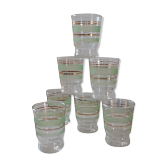 Lot de 7 verres granité vert clair années 50-60