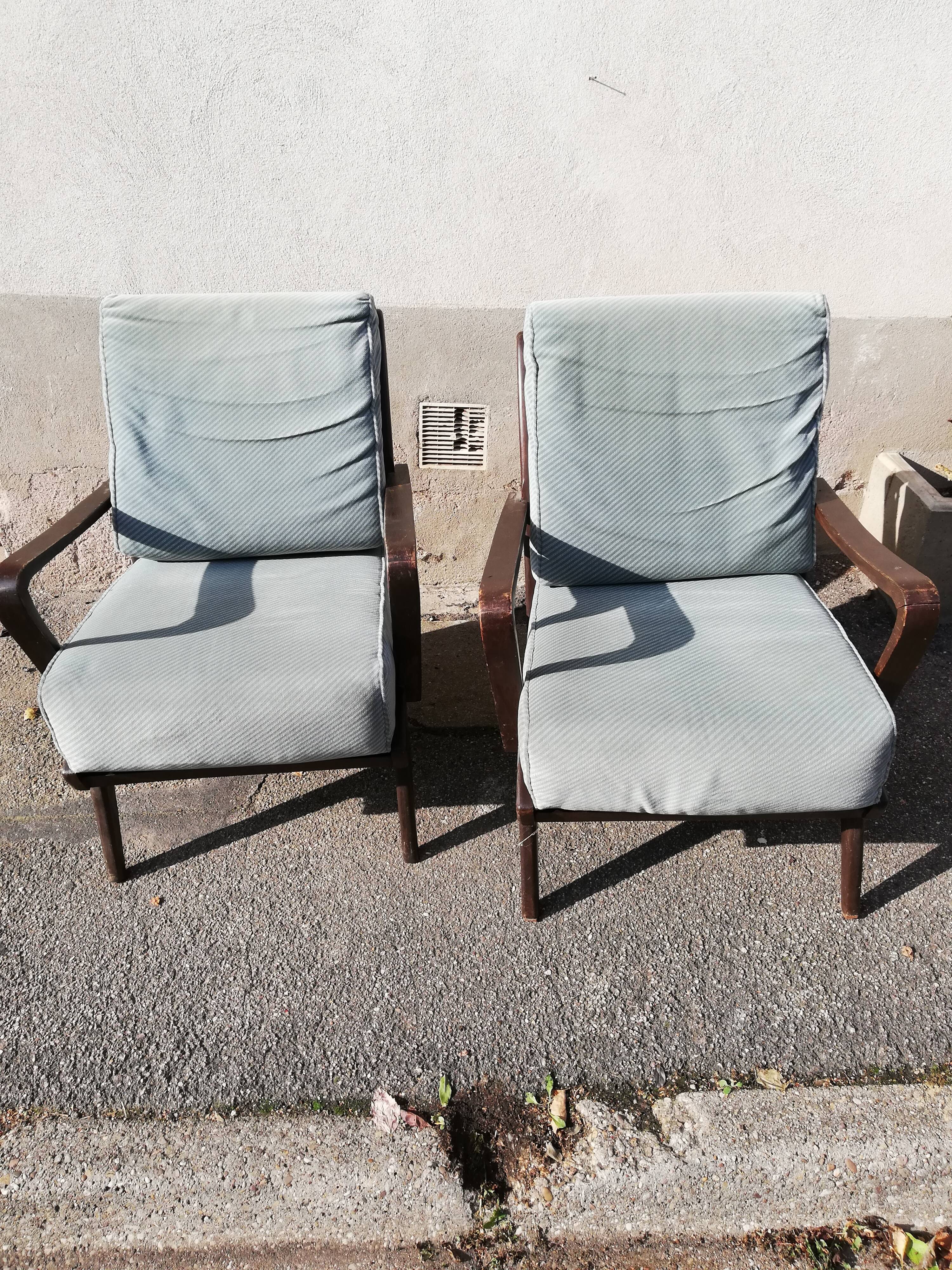 Pair of armchairs year 50 blue fabric