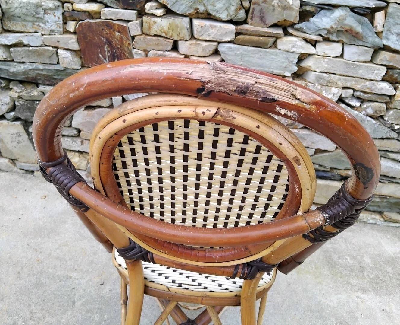 Pair of Vintage Wooden and Woven Plastic Bistro Chairs